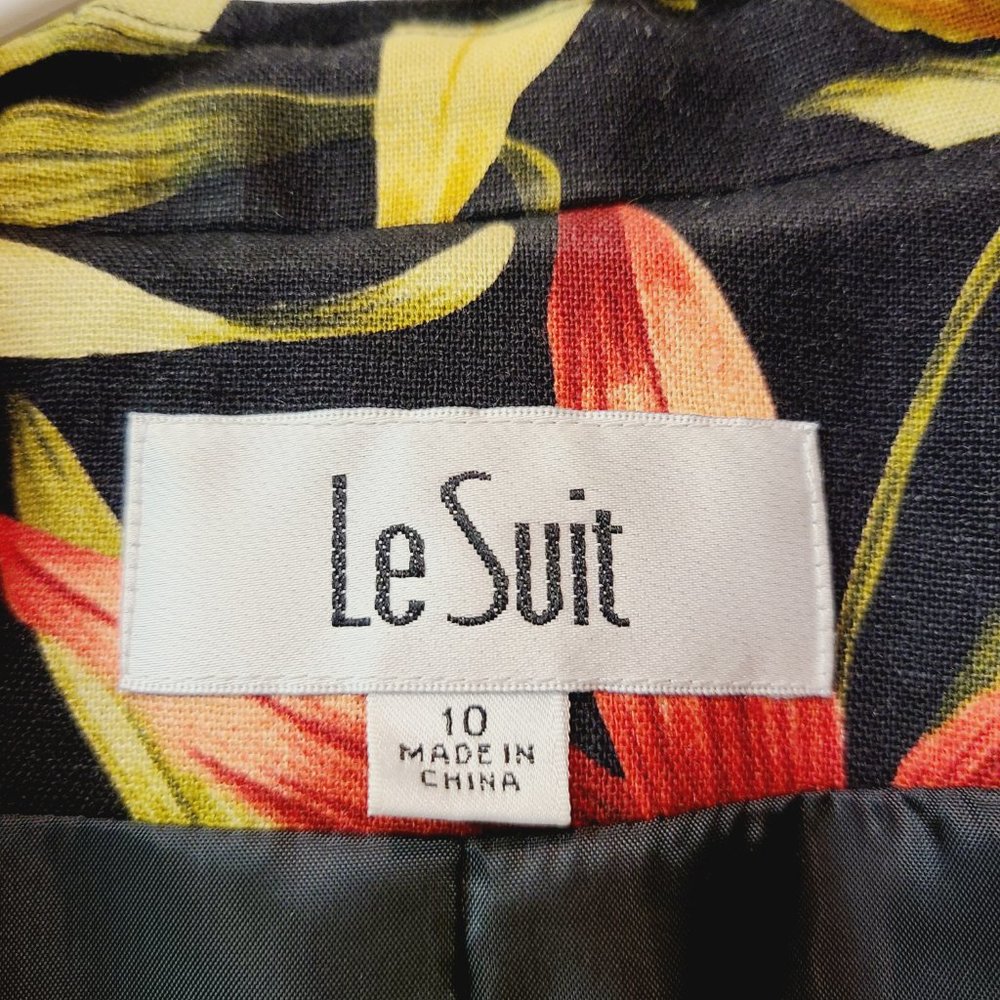 Le Suit Suit Coat Blazer Jacket Black Red Yellow Floral Linen Blend Womens 10 - Picture 5 of 7